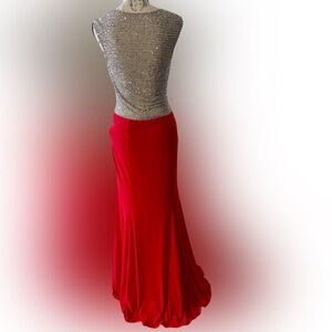 XSCAPE Elegant Two-Toned Beaded Red Evening Gown